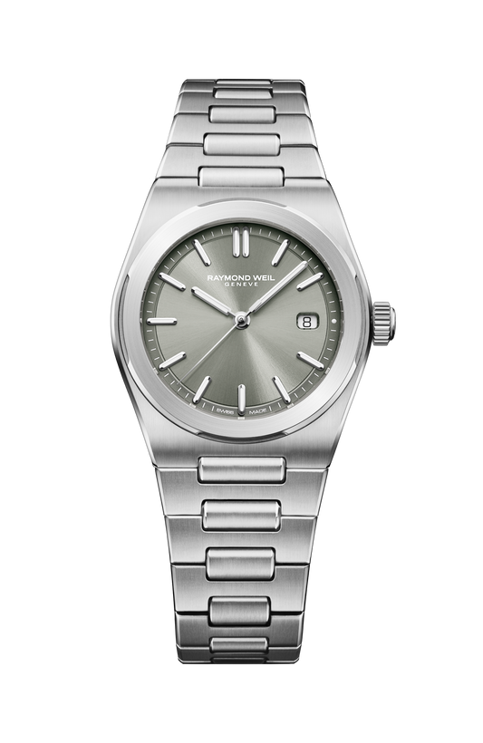 Raymond Weil simple A.R.T. Sage green Dial Integrated Stainless Steel Bracelet Quartz Watch, 30 mm 1250-ST-52001
