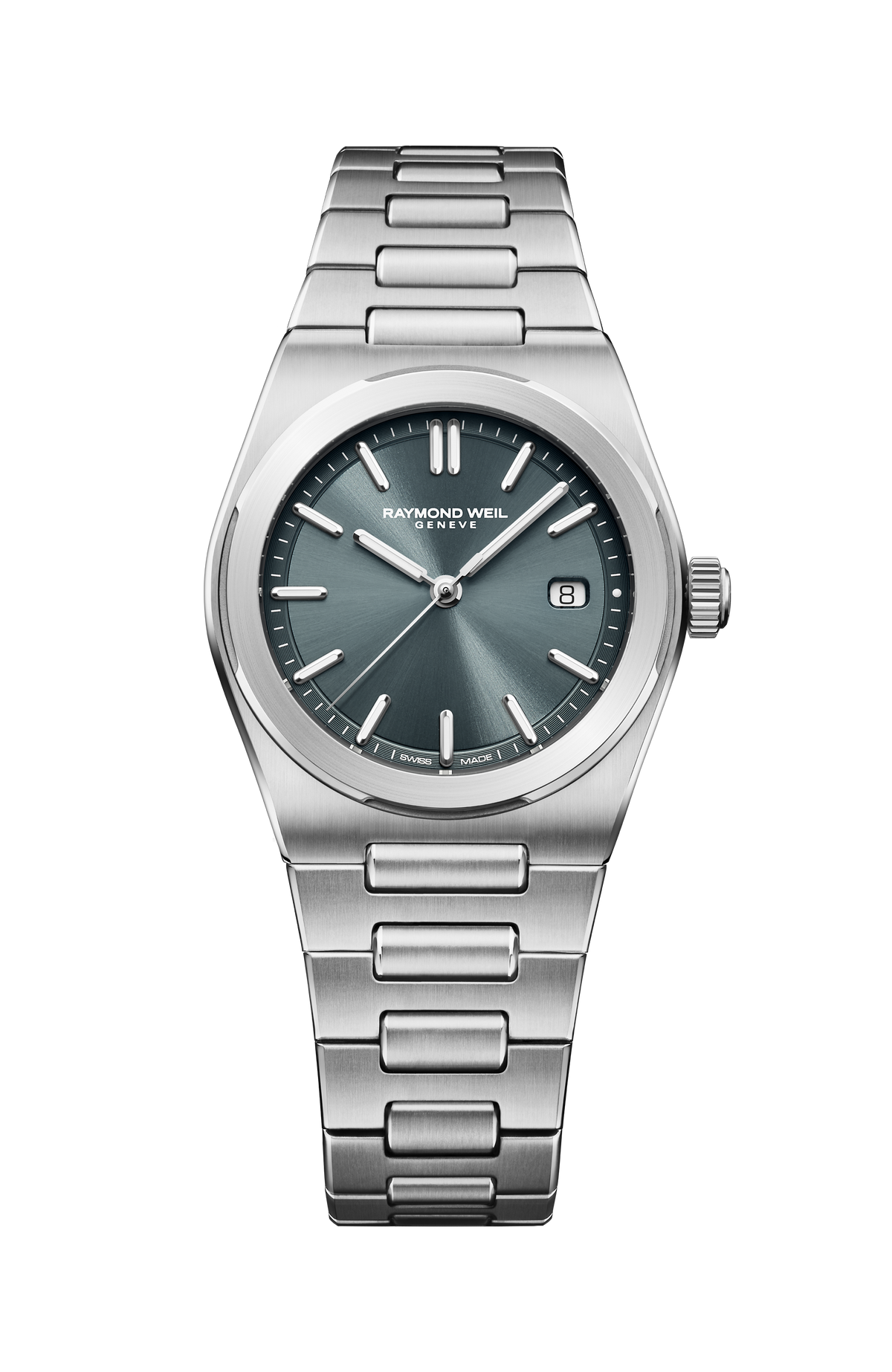 Raymond Weil simple A.R.T. Charcoal Blue Dial Integrated Stainless Steel Bracelet Quartz Watch, 30 mm 1250-ST-56001