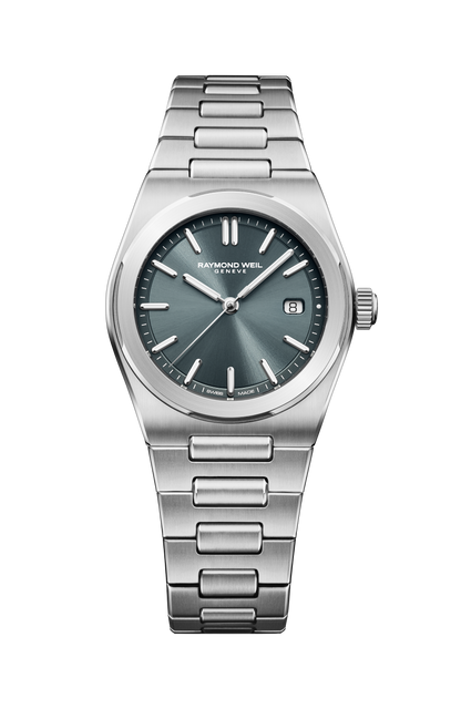 Raymond Weil simple A.R.T. Charcoal Blue Dial Integrated Stainless Steel Bracelet Quartz Watch, 30 mm 1250-ST-56001