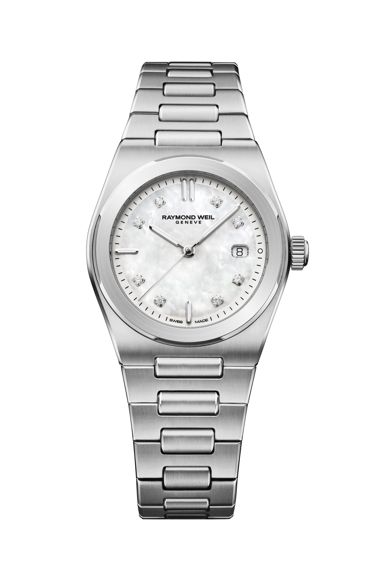 Raymond Weil simple A.R.T. Mother-of-pearl Dial Integrated Stainless Steel Bracelet Quartz Watch, 30 mm 1250-ST-97081