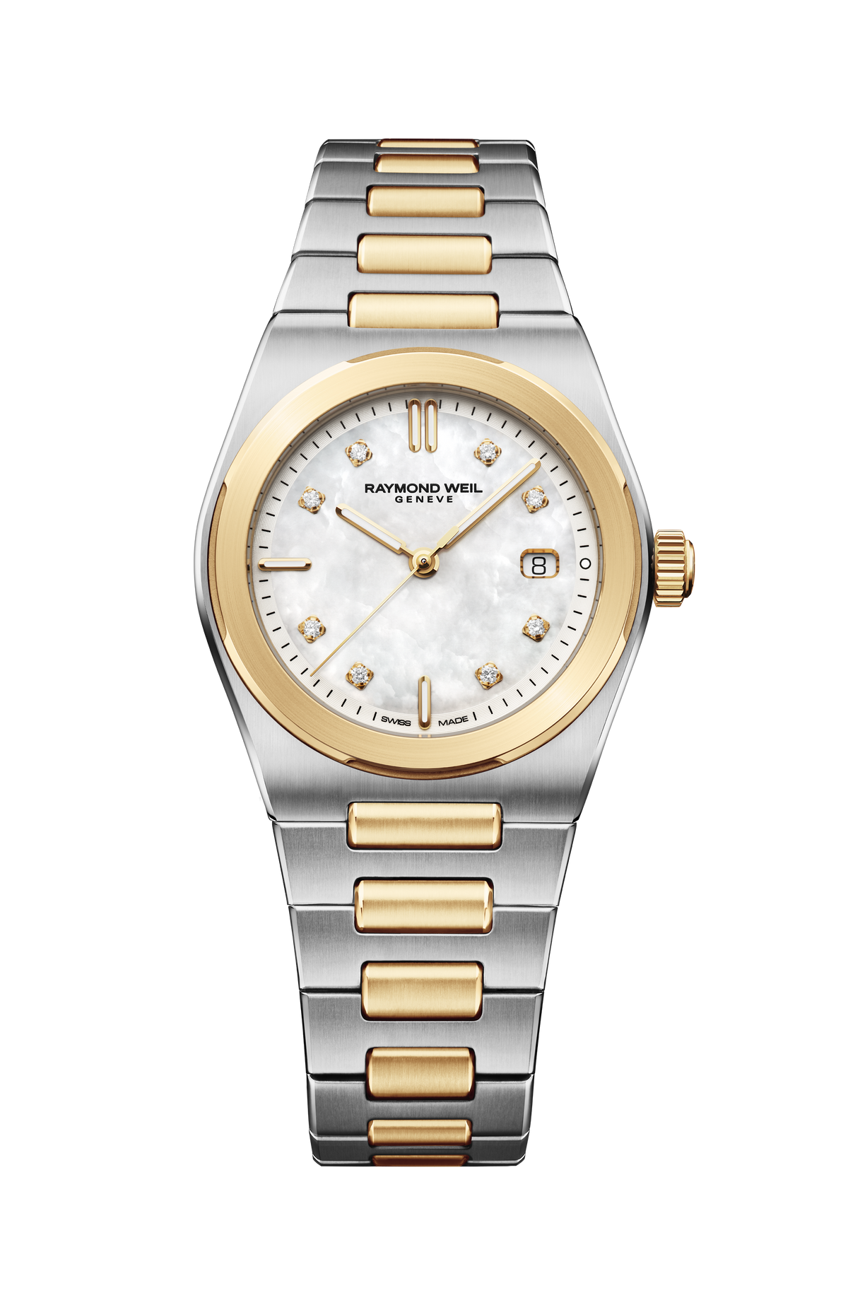 Raymond Weil simple A.R.T. Mother-of-pearl Dial Integrated Two-tone Bracelet Quartz Watch, 30 mm 1250-STP-97081