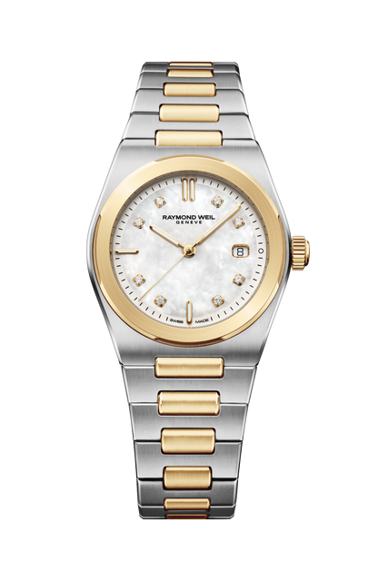 Raymond Weil simple A.R.T. Mother-of-pearl Dial Integrated Two-tone Bracelet Quartz Watch, 30 mm 1250-STP-97081