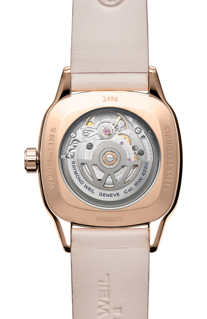 Raymond Weil simple Freelancer Automatic Moon Phase and Leather Strap Cushion Shape Watch, 34 x 34 mm 2496-C5S-40051