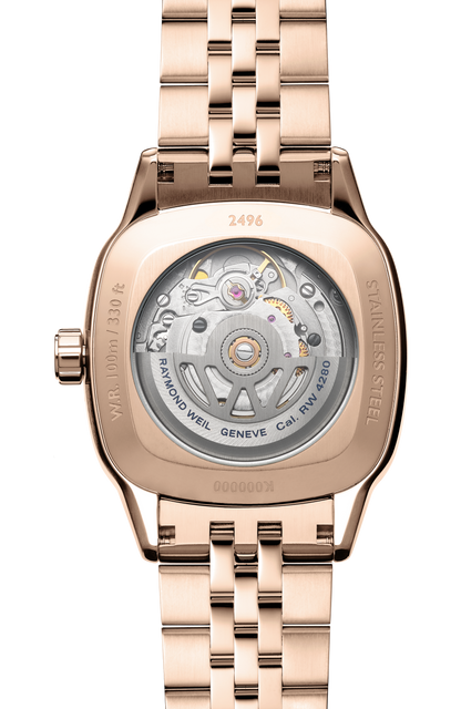 Raymond Weil simple Freelancer Ladies Automatic Moon Phase Cushion Shape Watch, 34 x 34 mm 2496-P5S-40051