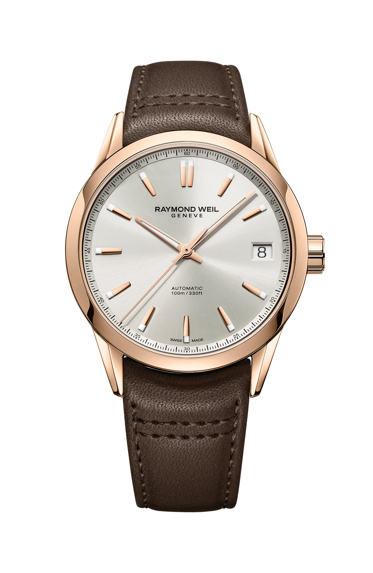 Raymond Weil simple Freelancer Men's Automatic Cream Dial Leather Strap Watch, 40 mm 2741-PC5-64001