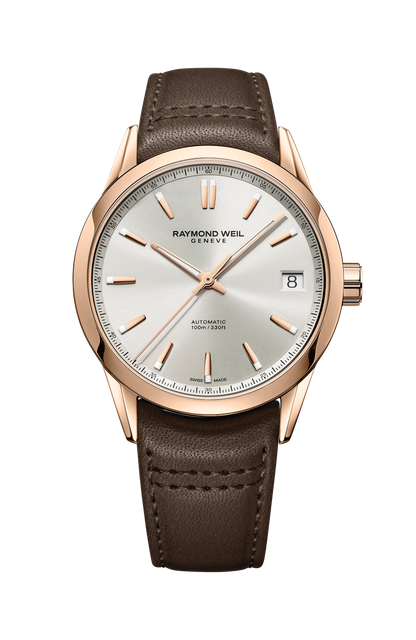Raymond Weil simple Freelancer Men's Automatic Cream Dial Leather Strap Watch, 40 mm 2741-PC5-64001