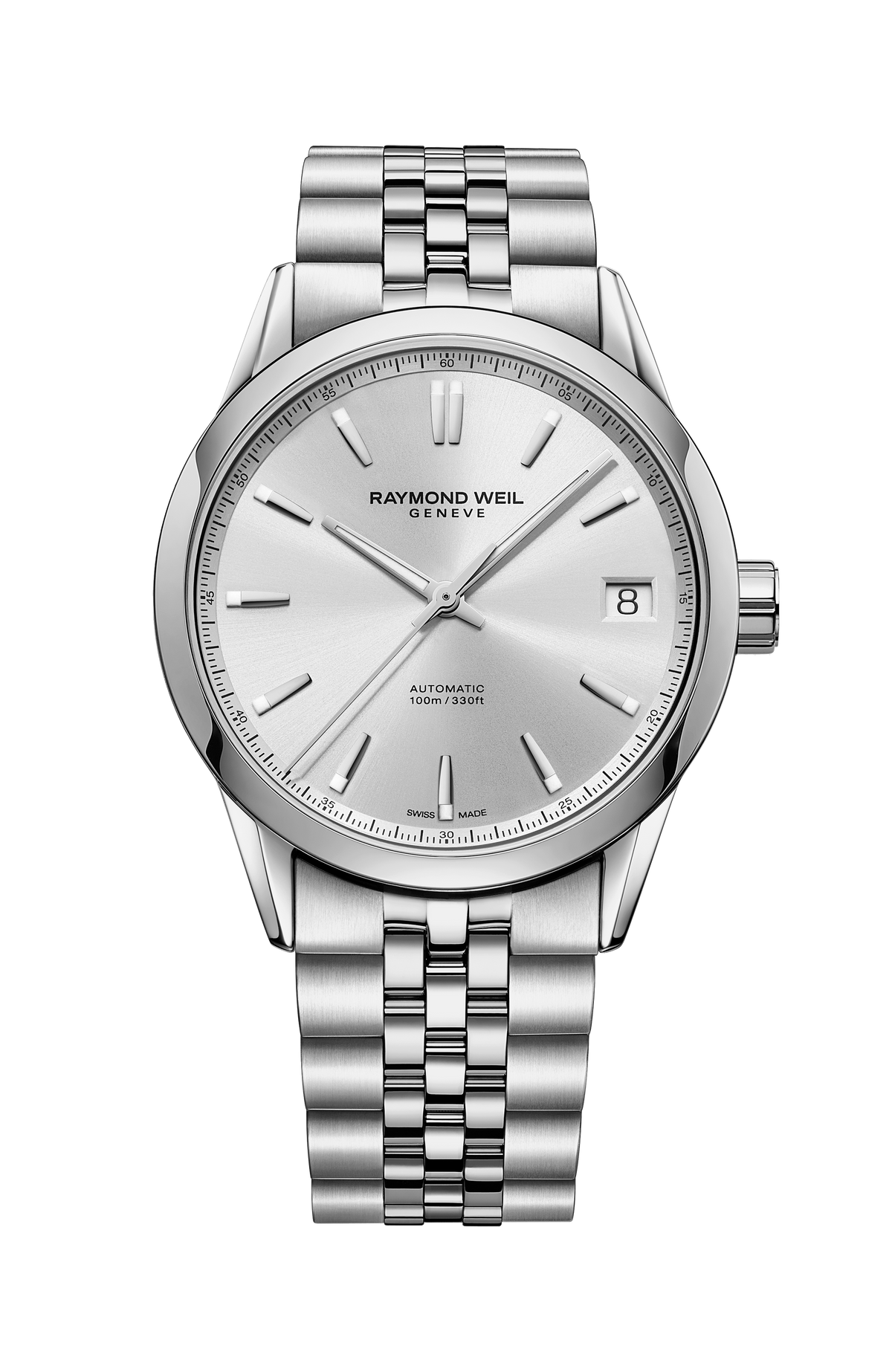 Raymond Weil simple Freelancer Men's Automatic White Dial Stainless Steel Bracelet Watch, 40 mm 2741-ST-30001