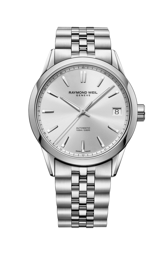 Raymond Weil simple Freelancer Men's Automatic White Dial Stainless Steel Bracelet Watch, 40 mm 2741-ST-30001