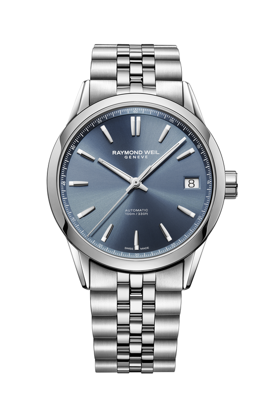 Raymond Weil simple Freelancer Men's Automatic Blue Dial Stainless Steel Bracelet Watch, 40 mm 2741-ST-50001