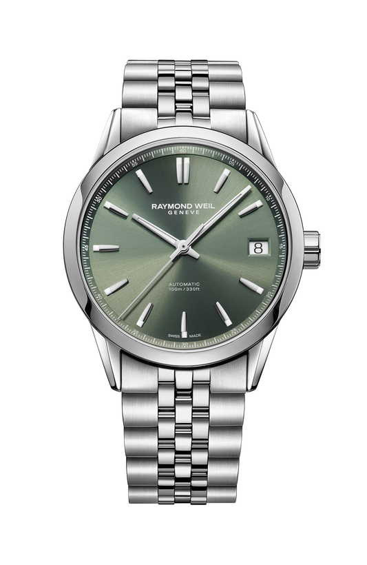 Raymond Weil simple Freelancer Men's Automatic Green Dial Stainless Steel Bracelet Watch, 40 mm 2741-ST-52001