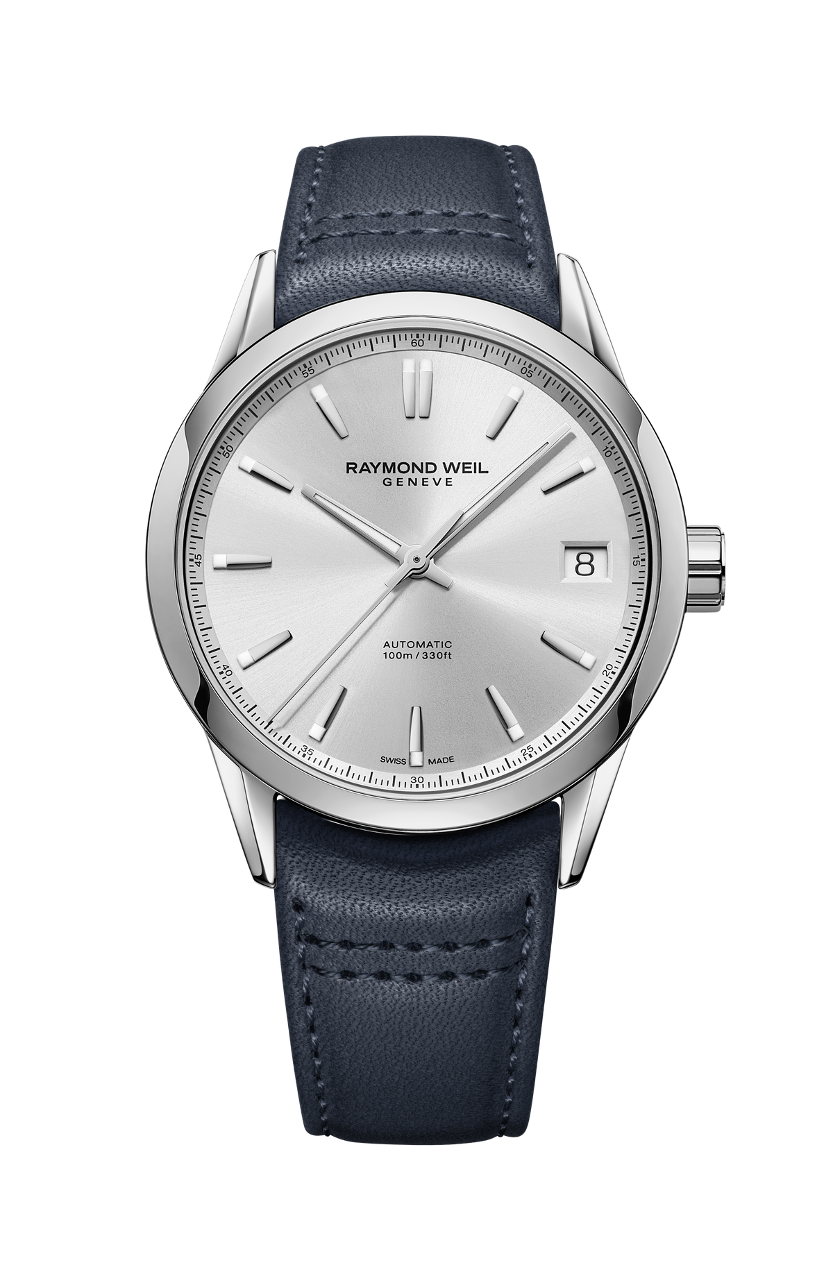 Raymond Weil simple Freelancer Men's Automatic White Dial Leather Strap Watch, 40 mm 2741-STC-30001