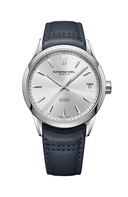 Raymond Weil simple Freelancer Men's Automatic White Dial Leather Strap Watch, 40 mm 2741-STC-30001