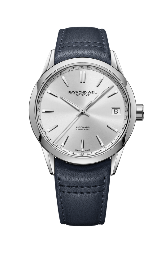 Raymond Weil simple Freelancer Men's Automatic White Dial Leather Strap Watch, 40 mm 2741-STC-30001
