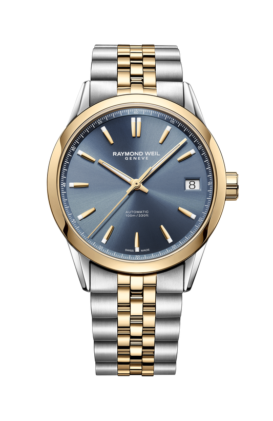 Raymond Weil simple Freelancer Men's Automatic Classic Two-Tone Blue Dial Date Watch, 40 mm 2741-STP-50001