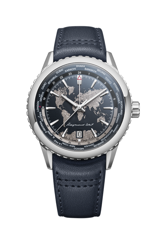 Raymond Weil simple Freelancer Men's World-Traveller GMT Blue Dial Leather Automatic Watch, 40 mm 2762-STC-02026