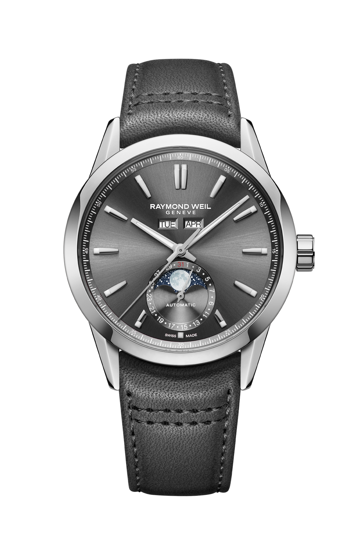 Raymond Weil simple Freelancer Automatic Complete Calendar Anthracite Grey Dial Leather Strap Watch, 40 mm 2766-STC-60001