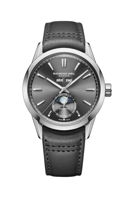 Raymond Weil simple Freelancer Automatic Complete Calendar Anthracite Grey Dial Leather Strap Watch, 40 mm 2766-STC-60001