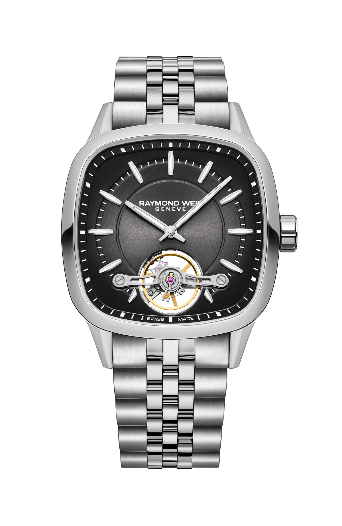 Raymond Weil simple Freelancer Calibre RW1212 Men’s Automatic Black Steel Cushion Shape Watch, 40 x 40 mm 2790-ST-20051