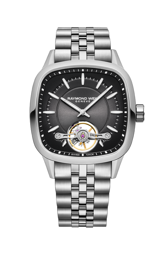Raymond Weil simple Freelancer Calibre RW1212 Men’s Automatic Black Steel Cushion Shape Watch, 40 x 40 mm 2790-ST-20051