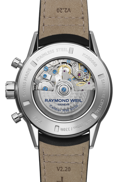 Raymond Weil simple Freelancer Men's Automatic Chronograph Black Leather Watch, 43 mm 7741-SC1-30021