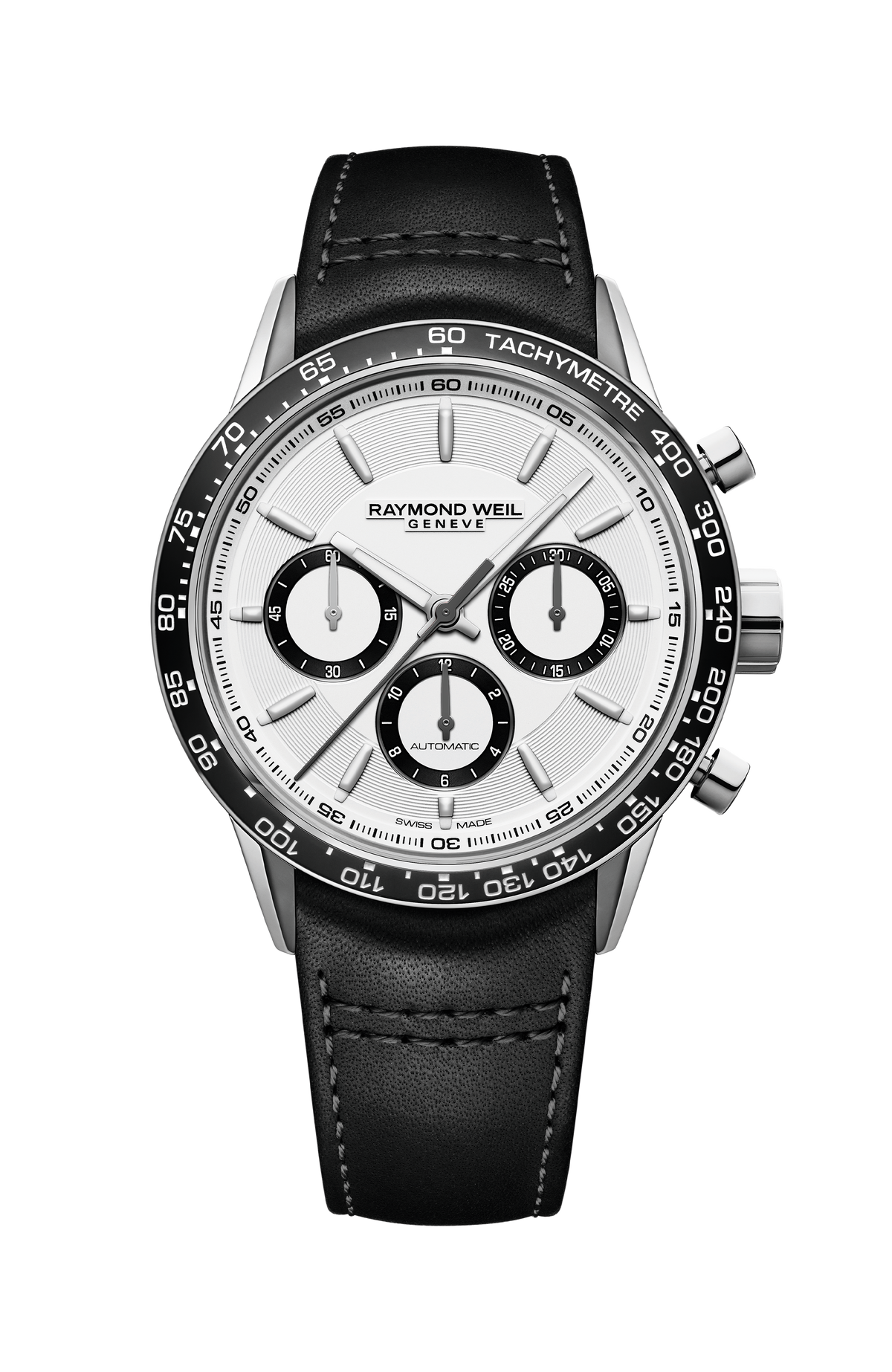 Raymond Weil simple Freelancer Men's Automatic Chronograph Black Leather Watch, 43 mm 7741-SC1-30021