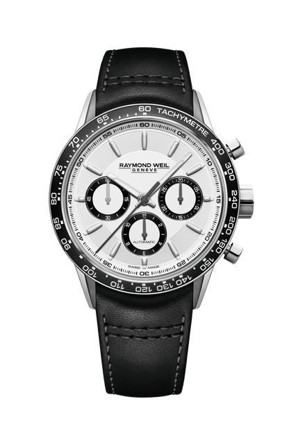 Raymond Weil simple Freelancer Men's Automatic Chronograph Black Leather Watch, 43 mm 7741-SC1-30021