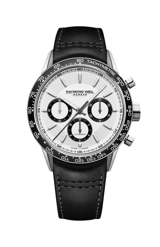 Raymond Weil simple Freelancer Men's Automatic Chronograph Black Leather Watch, 43 mm 7741-SC1-30021