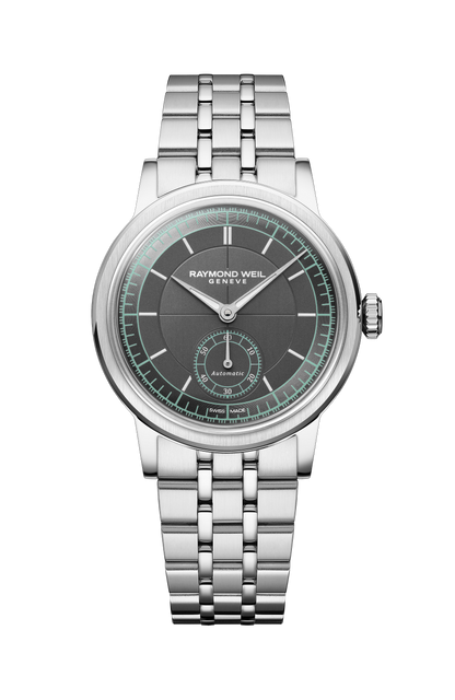 Raymond Weil simple Millesime Automatic Small Seconds Menthol Minute Track Bracelet Watch, 35mm 2130-ST-60521