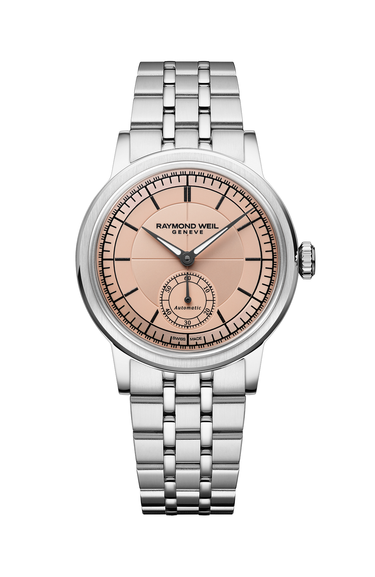 Raymond Weil simple Millesime Automatic Small Seconds Salmon Dial Bracelet Watch, 35mm 2130-ST-80001