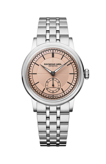 Raymond Weil simple Millesime Automatic Small Seconds Salmon Dial Bracelet Watch, 35mm 2130-ST-80001