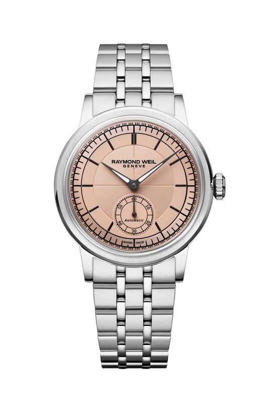 Raymond Weil simple Millesime Automatic Small Seconds Salmon Dial Bracelet Watch, 35mm 2130-ST-80001