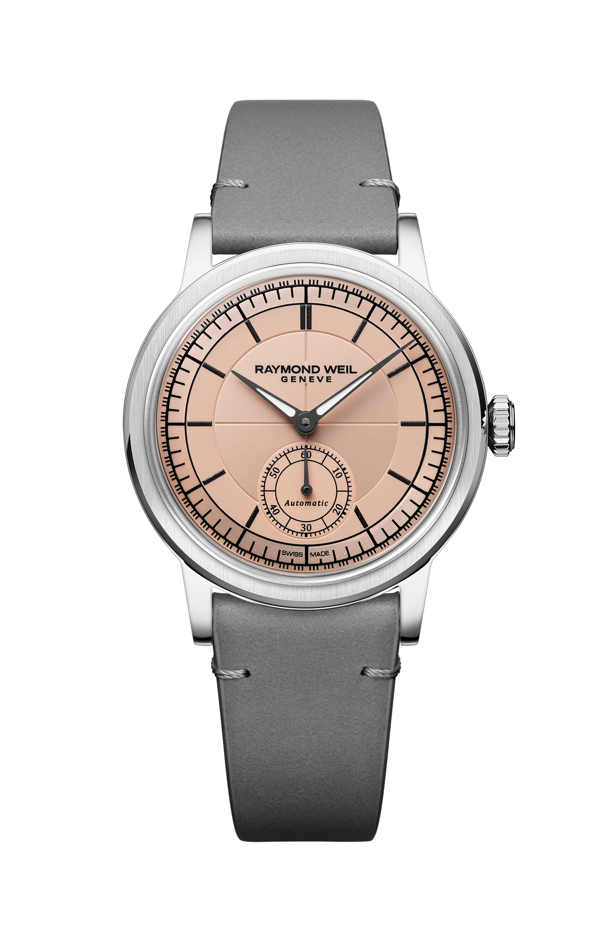 Raymond Weil simple Millesime Automatic Small Seconds Salmon Dial Watch, 35mm 2130-STC-80001