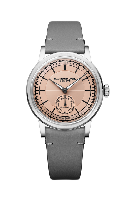 Raymond Weil simple Millesime Automatic Small Seconds Salmon Dial Watch, 35mm 2130-STC-80001