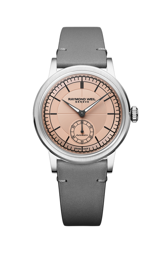 Raymond Weil simple Millesime Automatic Small Seconds Salmon Dial Watch, 35mm 2130-STC-80001