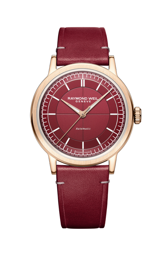 Raymond Weil simple Millesime Automatic Central Seconds Red Grape Dial Watch, 39 mm 2925-PC5-45001
