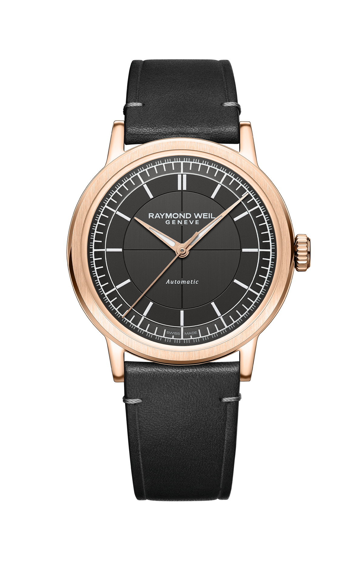 Raymond Weil simple Millesime Men's Automatic Grey dial, Grey Leather Strap Watch, 39 mm 2925-PC5-60001