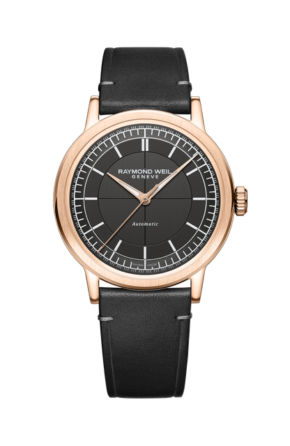 Raymond Weil simple Millesime Men's Automatic Grey dial, Grey Leather Strap Watch, 39 mm 2925-PC5-60001