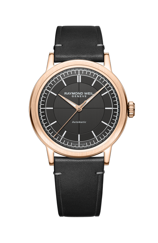Raymond Weil simple Millesime Men's Automatic Grey dial, Grey Leather Strap Watch, 39 mm 2925-PC5-60001
