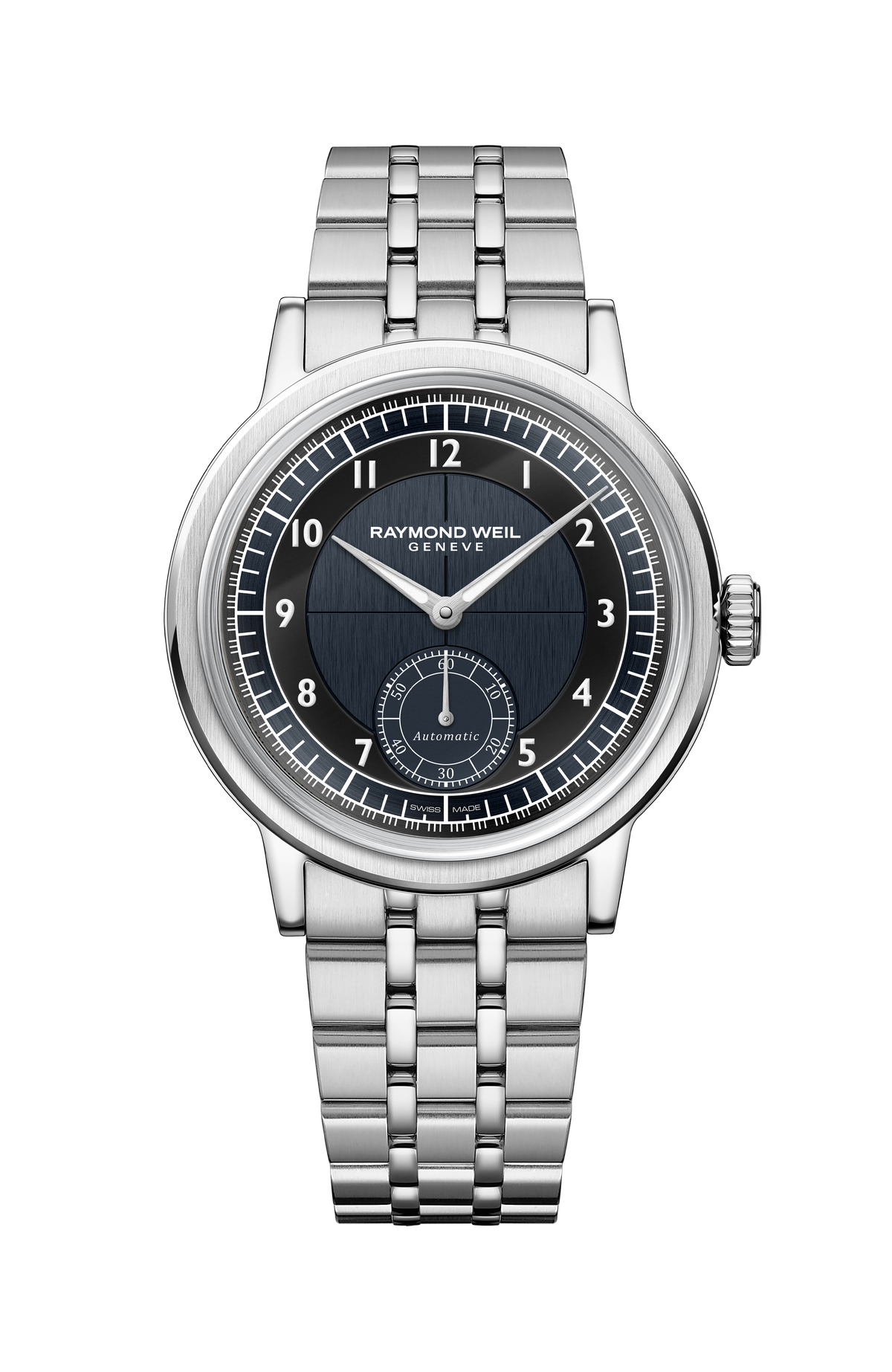 Raymond Weil simple Millesime Men's Automatic Small Seconds Tuxedo Midnight Blue and Black Dial Bracelet Watch, 39 mm 2930-ST-05502