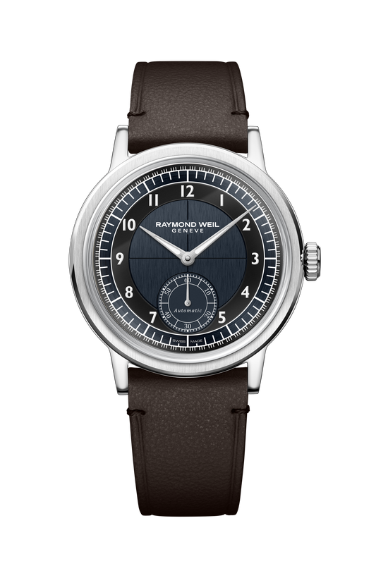 Raymond Weil simple Millesime Men's Automatic Small Seconds Tuxedo Midnight Blue and Black Dial Watch, 39 mm 2930-STC-05502