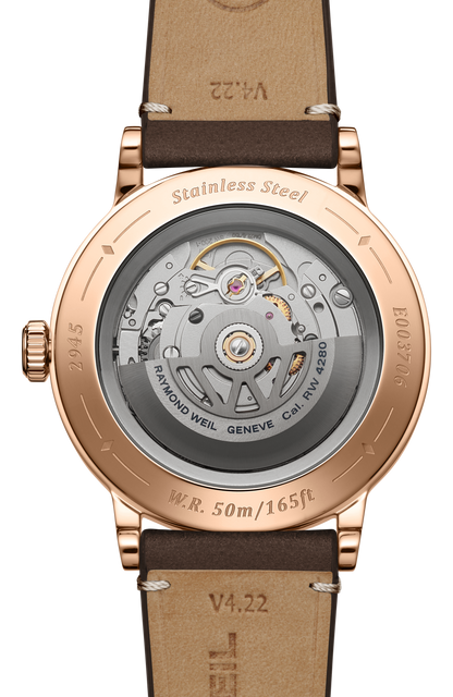 Raymond Weil simple Millesime Automatic Moon Phase Brown Dial Watch, 39 mm 2945-PC5-70001