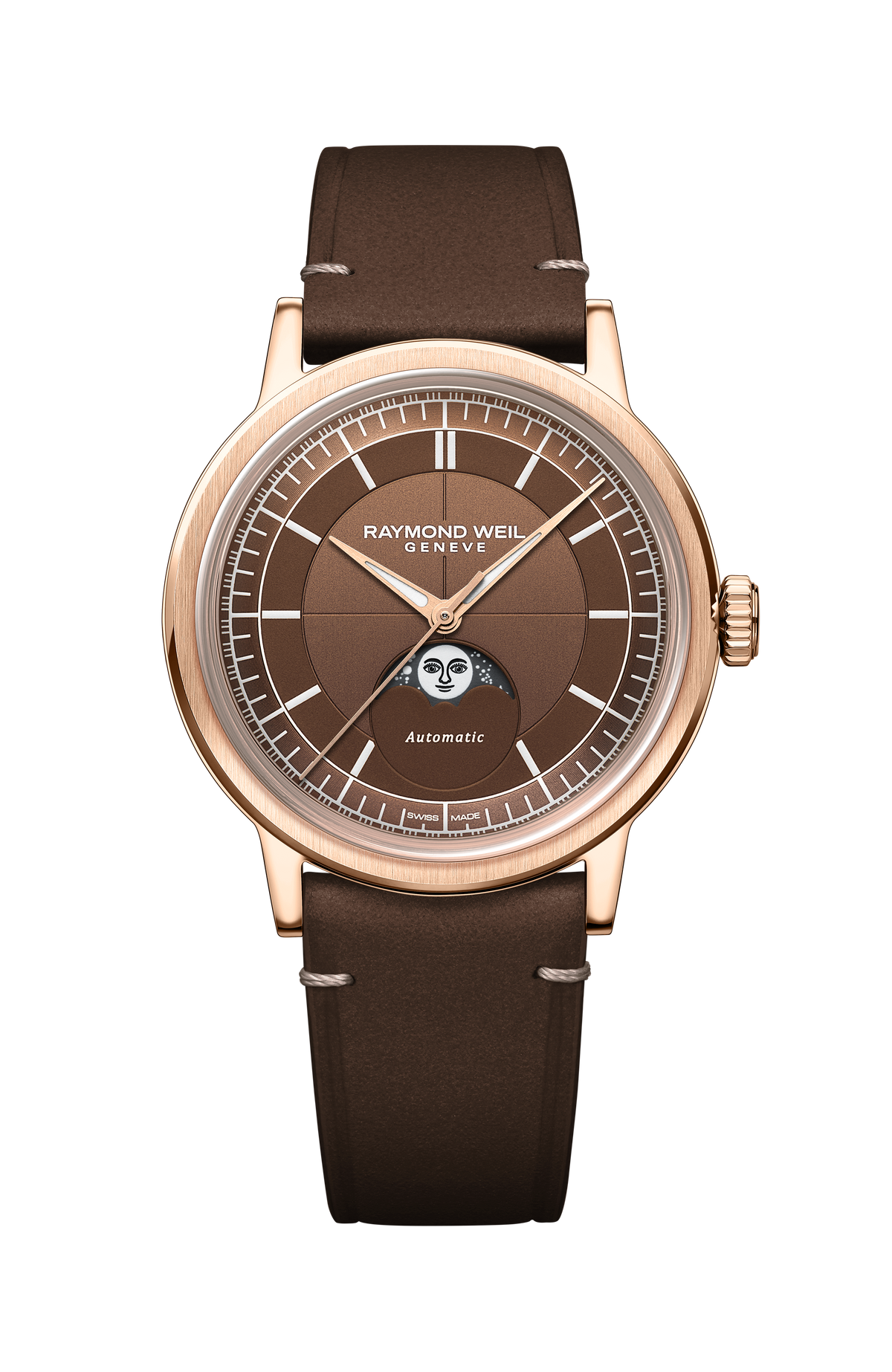 Raymond Weil simple Millesime Automatic Moon Phase Brown Dial Watch, 39 mm 2945-PC5-70001