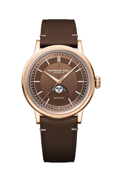 Raymond Weil simple Millesime Automatic Moon Phase Brown Dial Watch, 39 mm 2945-PC5-70001