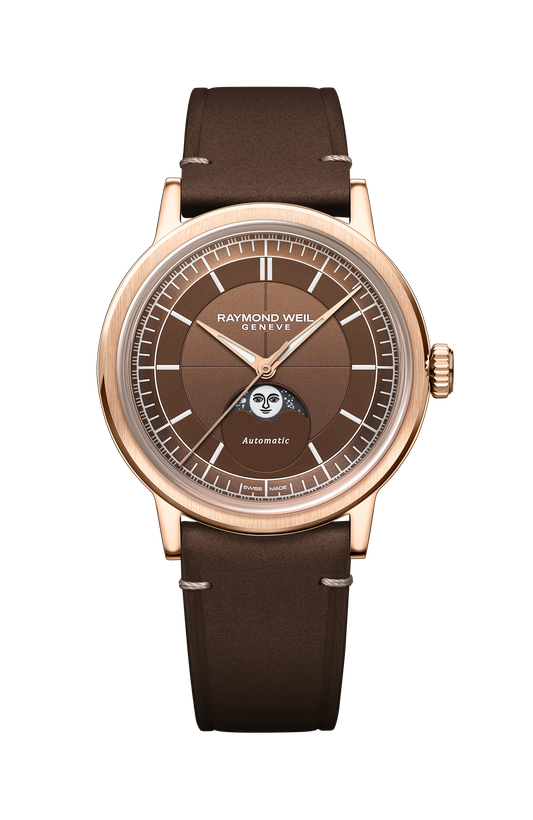 Raymond Weil simple Millesime Automatic Moon Phase Brown Dial Watch, 39 mm 2945-PC5-70001