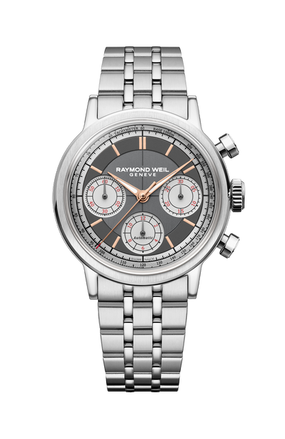 Raymond Weil simple Millesime Automatic Tri-Compax Chronograph Anthracite Sector Dial Watch, 39 mm 7765-ST-60651
