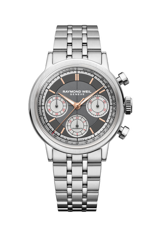 Raymond Weil simple Millesime Automatic Tri-Compax Chronograph Anthracite Sector Dial Watch, 39 mm 7765-ST-60651