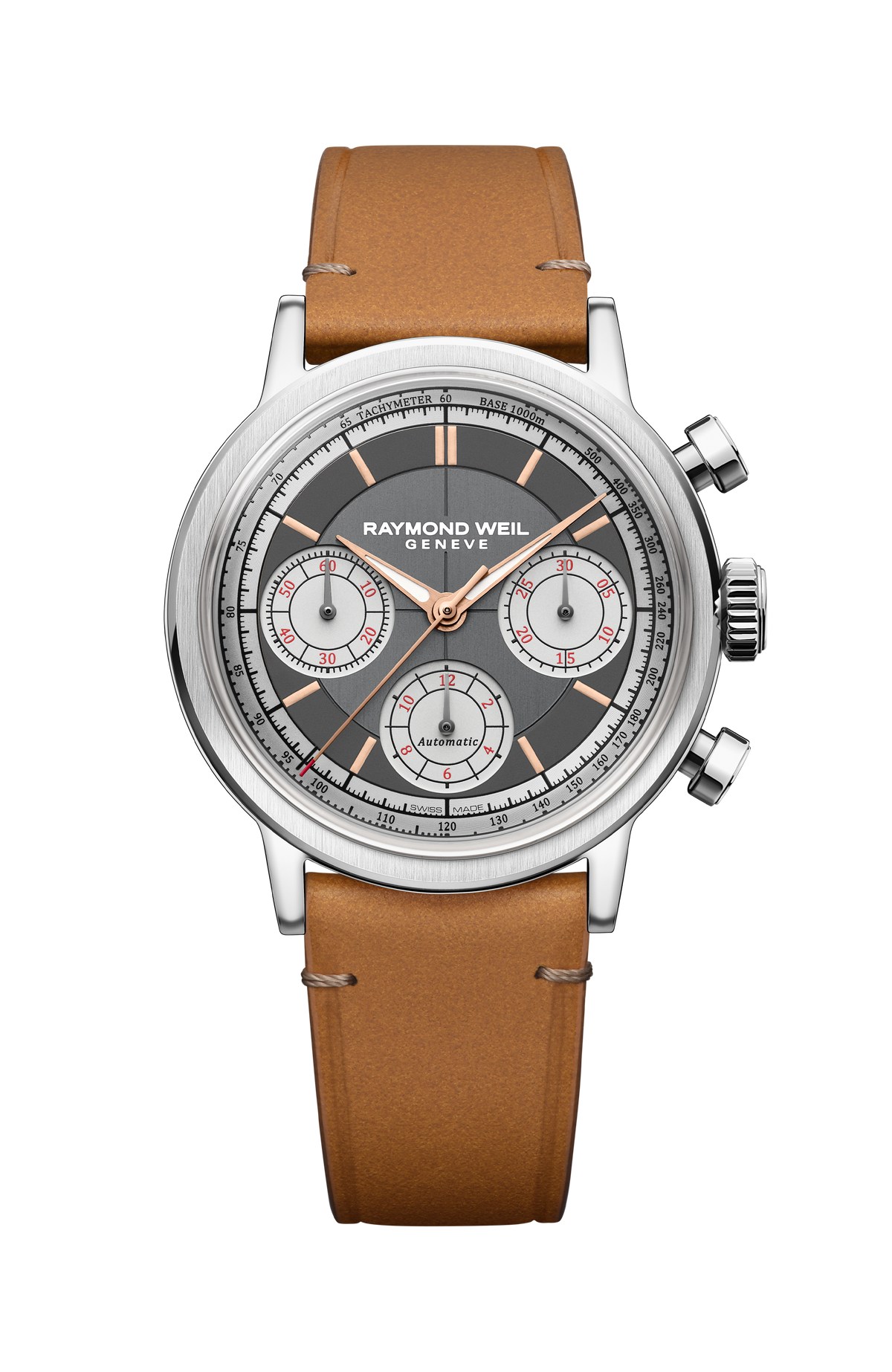 Raymond Weil simple Millesime Automatic Tri-Compax Chronograph Leather Strap Watch, 39 mm 7765-STC-60651