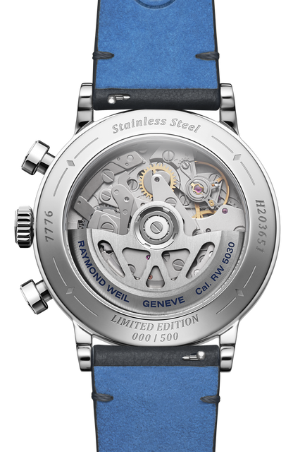Raymond Weil simple Millesime 'Jubilee' Limited Edition Bi-Compax Chronograph Blue Dial Watch, 39 mm 7776-STC-65501