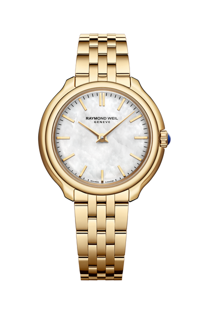 Raymond Weil simple Toccata Ladies Heritage Yellow Gold PVD White Mother-of-Pearl Quartz Watch, 28 mm 5250-P-97001