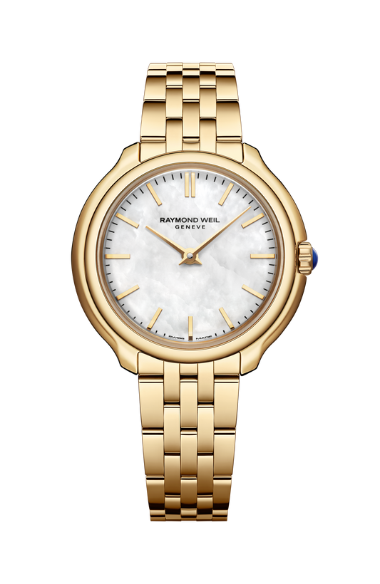 Raymond Weil simple Toccata Ladies Heritage Yellow Gold PVD White Mother-of-Pearl Quartz Watch, 28 mm 5250-P-97001